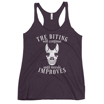 The Biting Will Continue Until Morale Improves Racerback Tank